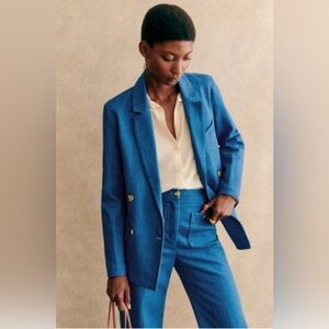 Sezane Light Blue Double-Breasted Denim Blazer